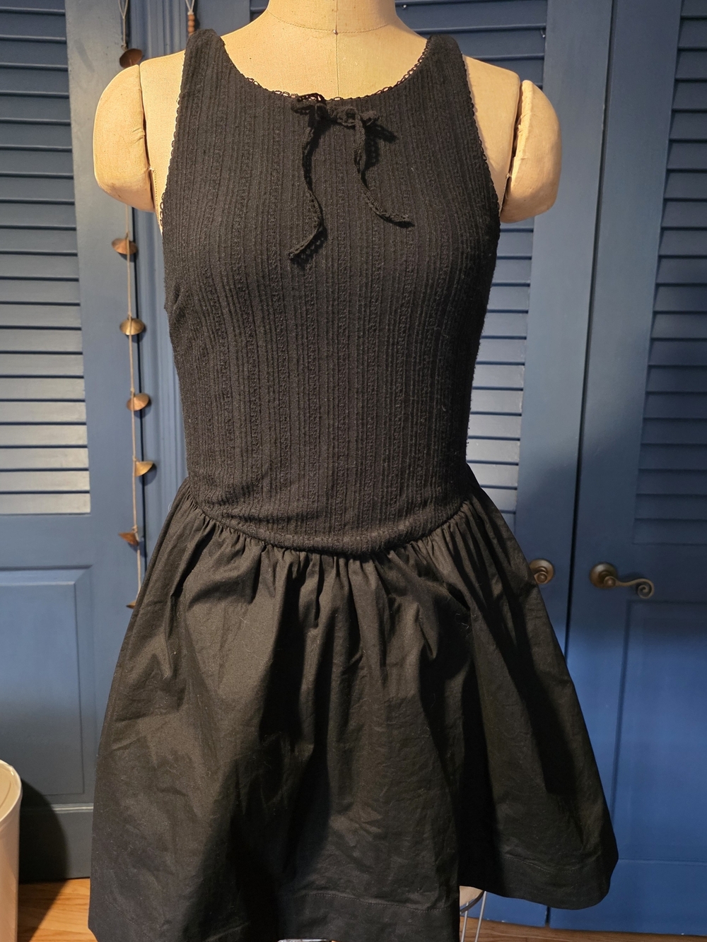FOR LOVE & LEMONS Black Sleeveless Knit Bodice Dress with Full Skirt